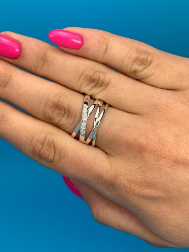 Srebrny Pierścionek Przeplatanka Cyrkonie Próba 925 Na Palcu