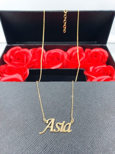 Pozłacany Naszyjnik Imię Asia srebro próba 925.
