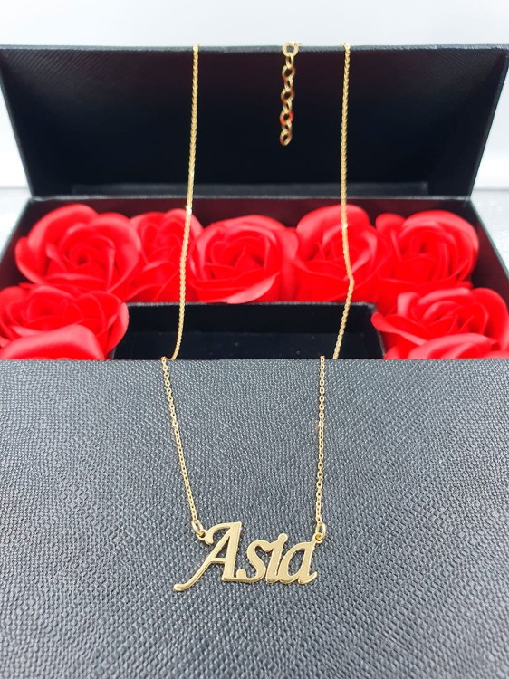 Pozłacany Naszyjnik Imię Asia srebro próba 925.