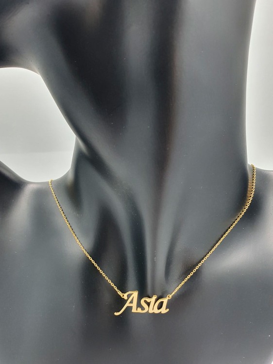Pozłacany Naszyjnik Imię Asia srebro próba 925.