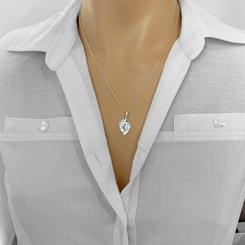 Srebrny Naszyjnik Stópki Dla Mamy Próba 925