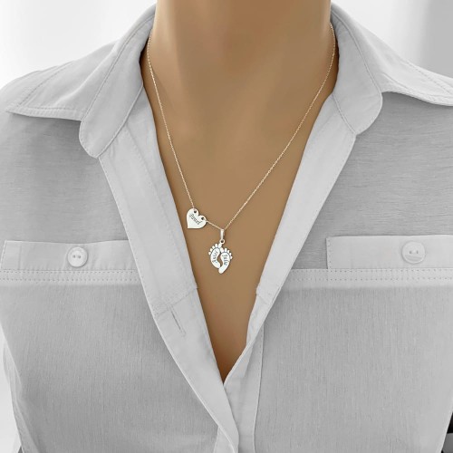 Srebrny Naszyjnik Celebrytka Serce Stópki Dla Mamy Próba 925