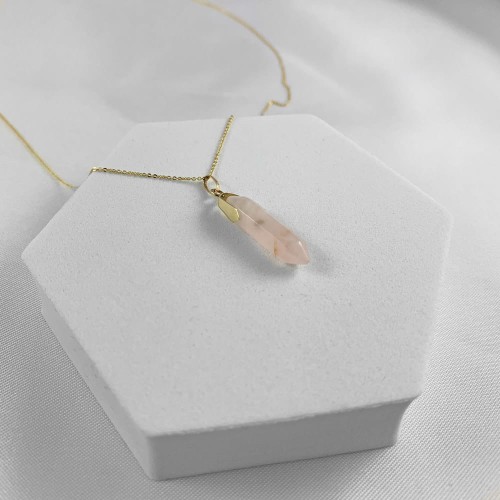 Złota Zawieszka Z Naturalnym Kamieniem Kwarc Różowy Próba 585