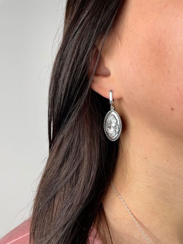 Srebrne Kolczyki Kamea Próba 925 Na Modelce