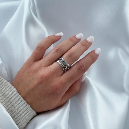 Srebrny Pierścionek Przeplatanka Cyrkonie Próba 925