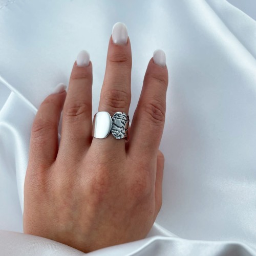 Srebrny Pierścionek Kora Drzewa Próba 925