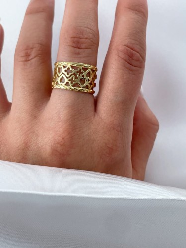 Pierścionek Pozłacany Serca Gwiazdki Lilia Próba 925