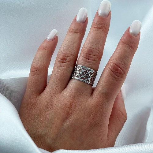 Srebrny Pierścionek Serca Gwiazdki Lilia Próba 925