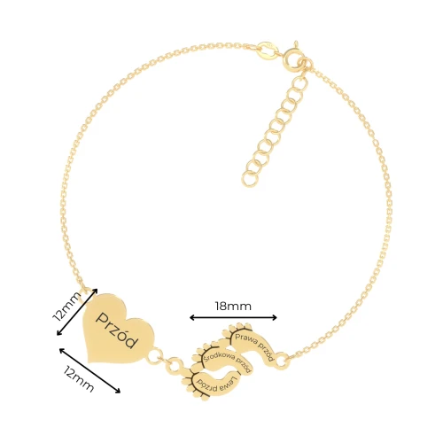 Dane techniczne bransoletki stópki potrójne serce próba 585