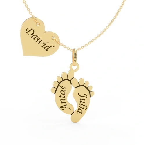 Złoty Naszyjnik Celebrytka Serce Stópki Dla Mamy 585