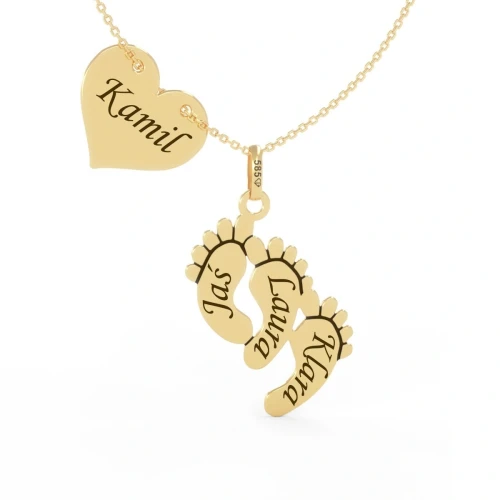Złoty Naszyjnik Celebrytka Serce Trzy Stópki Dla Mamy Pr.585