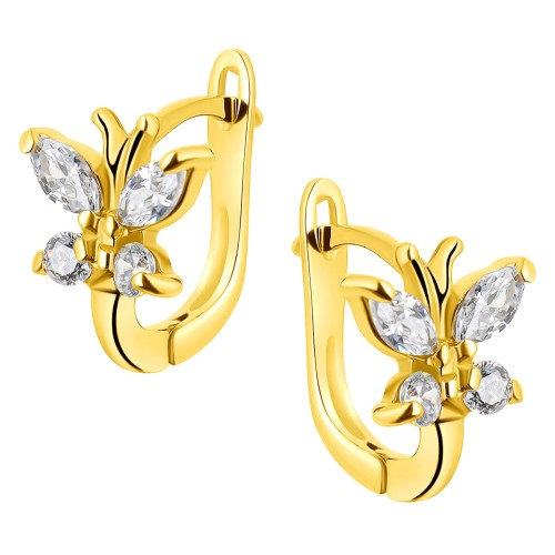 Złote Kolczyki Motylki Cyrkonie Zapięcie Angielskie Próba 375