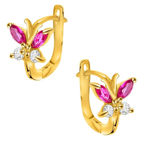 Złote Kolczyki Motylki Cyrkonie Zapięcie Angielskie Próba 375