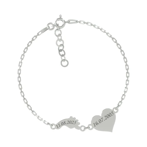 Srebrna Bransoletka Stópka Pojedyncza Serce Grawer Próba 925 - tył