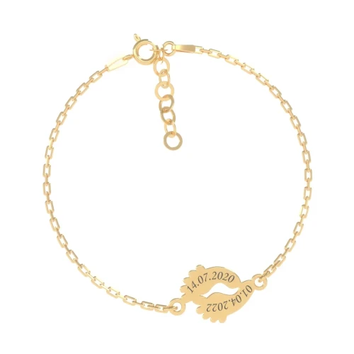 Pozłacana Bransoletka Stópki Grawer Próba 925 - tył