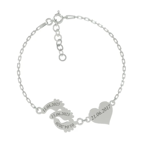 Srebrna Bransoletka Stópki Potrójne Serce Grawer Próba 925 - tył