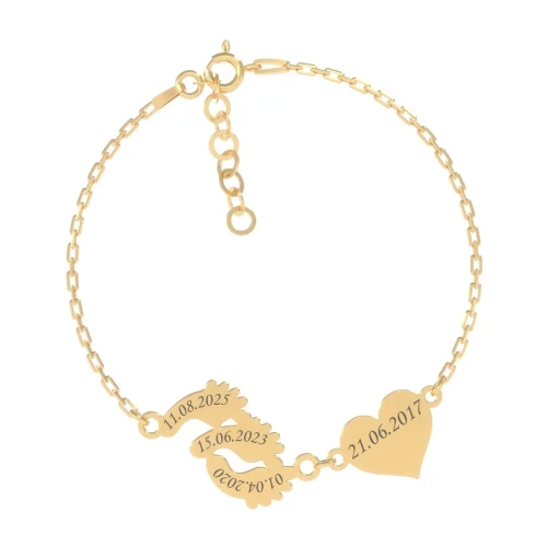 Pozłacana Bransoletka Stópki Potrójne Serce Grawer Próba 925 - tył