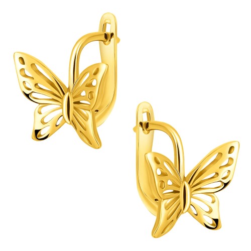 Złote Kolczyki Motylki Zapięcie Angielskie Próba 375