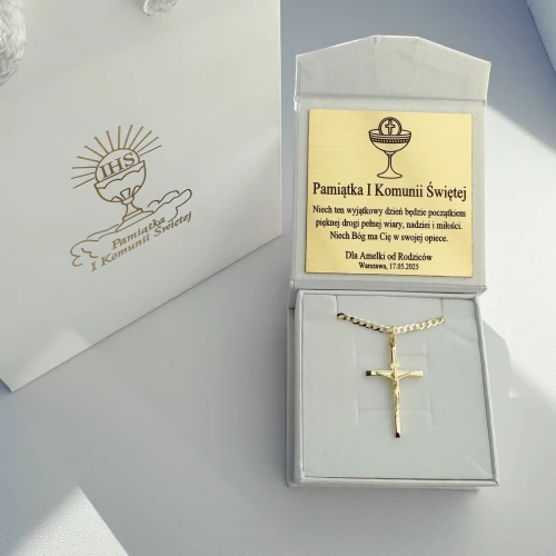 Złoty Krzyżyk Duży z Jezuskiem Zawieszka Próba 585-w-opakowaniu.webp