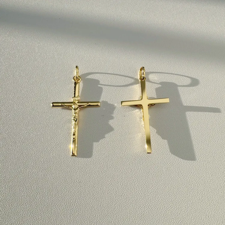 Złoty Krzyżyk Duży z Jezuskiem Zawieszka Próba 585 - przód i tył.webp